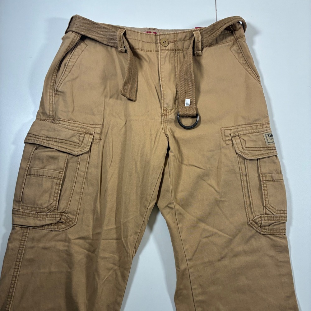 NEW Unionbay Cargo Pants 32x32 Tan Khaki Belted Multi Pocket‎ Utility Cotton